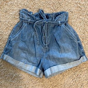 Paper bag jean shorts